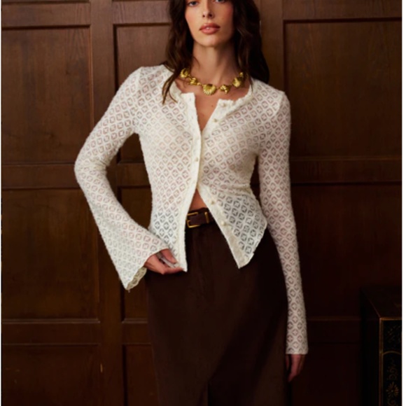 NWT Bell Sleeve Button Down Slim Blouse - Picture 7 of 12